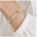 Freshwater Pearl and Jade Bead Beaded Bracelet in Gold Tone - 图片 2