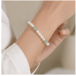 Freshwater Pearl and Jade Bead Beaded Bracelet in Gold Tone - 图片 4