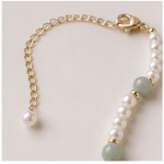 Freshwater Pearl and Jade Bead Beaded Bracelet in Gold Tone - 图片 9