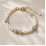 Freshwater Pearl and Jade Bead Beaded Bracelet in Gold Tone - 图片 6