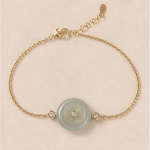 Jade Donut Chain Bracelet with Bezel-Set Cubic Zirconia in Gold Tone - Image 6