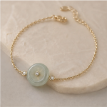 Jade Donut Chain Bracelet with Bezel-Set Cubic Zirconia in Gold Tone