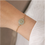Jade Donut Chain Bracelet with Bezel-Set Cubic Zirconia in Gold Tone - Image 4