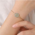 Jade Donut Chain Bracelet with Bezel-Set Cubic Zirconia in Gold Tone - Image 2