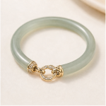 Jade Bangle with Gold Interlocking Ring and Pave Accent - 图片 5