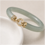 Jade Bangle with Gold Interlocking Ring and Pave Accent