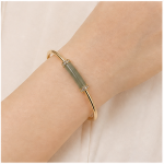 Open Cuff Bracelet with Jade Tube Bar and Pave Rondelles in Gold Tone - Image 2