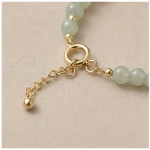 Jade Bead Bracelet with Emerald-Cut Green Crystal Pave Station in Gold Tone - Image 5