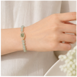 Jade Bead Bracelet with Emerald-Cut Green Crystal Pave Station in Gold Tone - Image 6