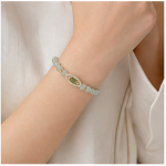 Jade Bead Bracelet with Emerald-Cut Green Crystal Pave Station in Gold Tone - Image 9