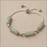 Jade Tube Bar Bracelet with Cubic Zirconia and Slider Clasp in Sterling Silver - Image 3