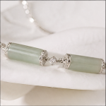 Jade Tube Bar Bracelet with Cubic Zirconia and Slider Clasp in Sterling Silver - Image 8