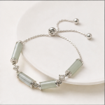 Jade Tube Bar Bracelet with Cubic Zirconia and Slider Clasp in Sterling Silver
