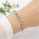 Jade Tube Bar Bracelet with Cubic Zirconia and Slider Clasp in Sterling Silver - Image 6