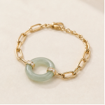 Jade Circle Paperclip Chain Bracelet in Gold-Plated Sterling Silver