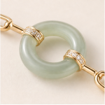 Jade Circle Paperclip Chain Bracelet in Gold-Plated Sterling Silver - 图片 3