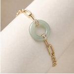 Jade Circle Paperclip Chain Bracelet in Gold-Plated Sterling Silver - 图片 7
