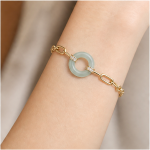 Jade Circle Paperclip Chain Bracelet in Gold-Plated Sterling Silver - 图片 2
