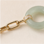 Jade Circle Paperclip Chain Bracelet in Gold-Plated Sterling Silver - 图片 5