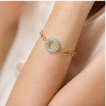 Jade Circle Paperclip Chain Bracelet in Gold-Plated Sterling Silver - 图片 4