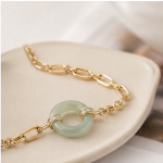 Jade Circle Paperclip Chain Bracelet in Gold-Plated Sterling Silver - 图片 6