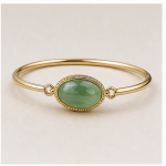Oval Green Aventurine Bangle Bracelet with Milgrain Bezel in Gold Tone - Image 4