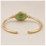 Oval Green Aventurine Bangle Bracelet with Milgrain Bezel in Gold Tone - Image 7