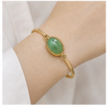 Oval Green Aventurine Bangle Bracelet with Milgrain Bezel in Gold Tone - Image 3