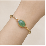Oval Green Aventurine Bangle Bracelet with Milgrain Bezel in Gold Tone - Image 6