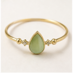 Pear-Cut Green Aventurine Bangle with Cubic Zirconia and Bead Accents in Gold Tone
