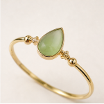 Pear-Cut Green Aventurine Bangle with Cubic Zirconia and Bead Accents in Gold Tone - Image 4