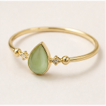Pear-Cut Green Aventurine Bangle with Cubic Zirconia and Bead Accents in Gold Tone - Image 5