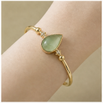 Pear-Cut Green Aventurine Bangle with Cubic Zirconia and Bead Accents in Gold Tone - Image 3