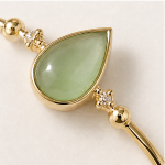 Pear-Cut Green Aventurine Bangle with Cubic Zirconia and Bead Accents in Gold Tone - Image 8