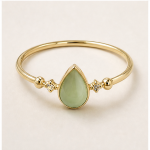Pear-Cut Green Aventurine Bangle with Cubic Zirconia and Bead Accents in Gold Tone - Image 9
