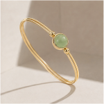 Round Green Aventurine Double-Wire Bangle Bracelet in Gold Tone - 图片 3