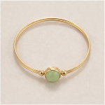 Round Green Aventurine Double-Wire Bangle Bracelet in Gold Tone - 图片 5