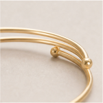Round Green Aventurine Double-Wire Bangle Bracelet in Gold Tone - 图片 9