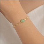 Round Green Aventurine Double-Wire Bangle Bracelet in Gold Tone - 图片 2