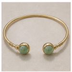Twin Green Aventurine Cabochon Open Cuff in Gold-Plated Sterling Silver