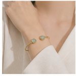 Twin Green Aventurine Cabochon Open Cuff in Gold-Plated Sterling Silver - Image 6
