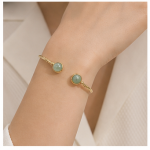 Twin Green Aventurine Cabochon Open Cuff in Gold-Plated Sterling Silver - Image 2