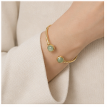 Twin Green Aventurine Cabochon Open Cuff in Gold-Plated Sterling Silver - Image 4
