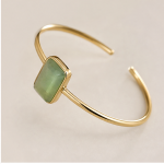 Emerald-Cut Green Jade Open Cuff Bracelet in Gold Tone - 图片 3