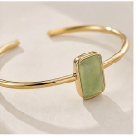Emerald-Cut Green Jade Open Cuff Bracelet in Gold Tone - 图片 7