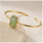 Emerald-Cut Green Jade Open Cuff Bracelet in Gold Tone - 图片 5