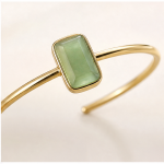 Emerald-Cut Green Jade Open Cuff Bracelet in Gold Tone - 图片 8