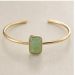 Emerald-Cut Green Jade Open Cuff Bracelet in Gold Tone - 图片 9