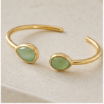 Two-Stone Green Aventurine Open Cuff Bracelet in Gold Tone - 图片 3