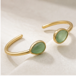 Two-Stone Green Aventurine Open Cuff Bracelet in Gold Tone - 图片 5